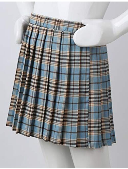 Hansber Children Girls Scottish Style Knee Length Full A-Line Pull-On Pleated Plaid Skirt with Elastic Waistband