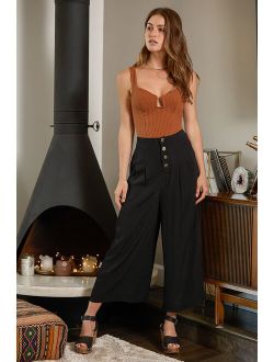 Stroll on Over Black Button-Front Wide Leg Pants