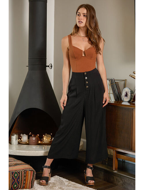 Lulus Stroll on Over Black Button-Front Wide Leg Pants