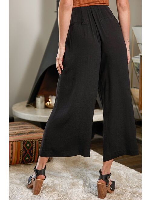 Lulus Stroll on Over Black Button-Front Wide Leg Pants