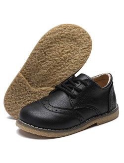 Timatego Toddler Boys Girls Oxford Shoes PU Leather Lace Up School Loafer Flats Baby Infant Uniform Dress Shoes(Toddler/Little Kid)