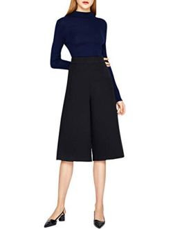 Tsful Black Capri for Women Wide Leg Crop Dress Pants Business Casual Summer High Waist Culottes with Pockets