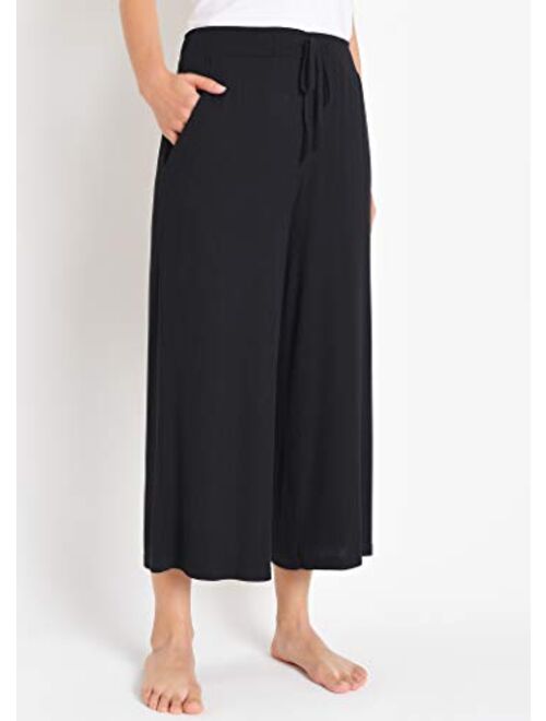 Weintee Women's Lounge Culottes Knit Gaucho Pants with Pockets