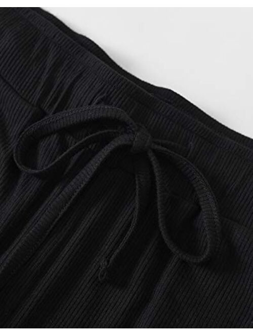 Weintee Women's Lounge Culottes Knit Gaucho Pants with Pockets