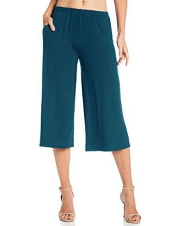 Fashion California Womens 1-3 Pack Elastic Waist Jersey Culottes Capri Pocket Pants (S-XXXXXL)