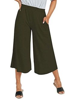 Ladiyo Women’s Loose Comfy Casual Crop Sweatpants Wide Leg Elastic Waist Straight Capri Pant with Pockets
