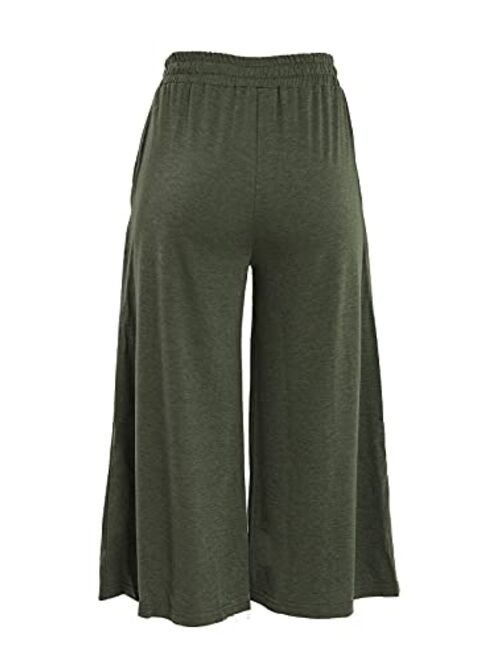 Ladiyo Women’s Loose Comfy Casual Crop Sweatpants Wide Leg Elastic Waist Straight Capri Pant with Pockets