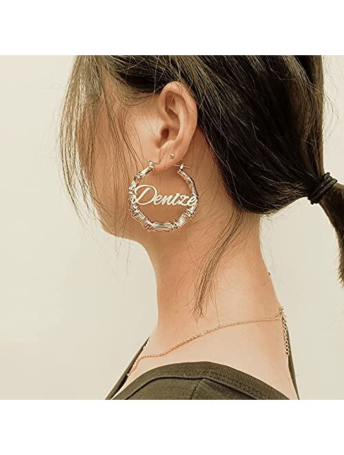 Custom Bamboo Earrings for Women Girls Name Earrings Personalized 18K Gold Plated Customized Earrings Fashion Jewelry Gifts