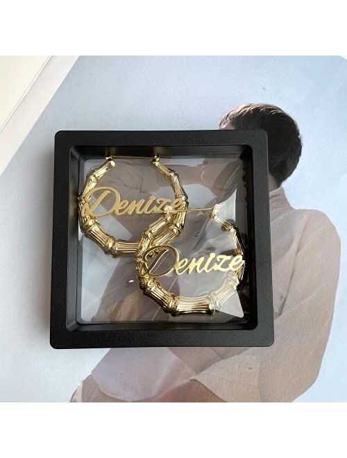 Custom Bamboo Earrings for Women Girls Name Earrings Personalized 18K Gold Plated Customized Earrings Fashion Jewelry Gifts