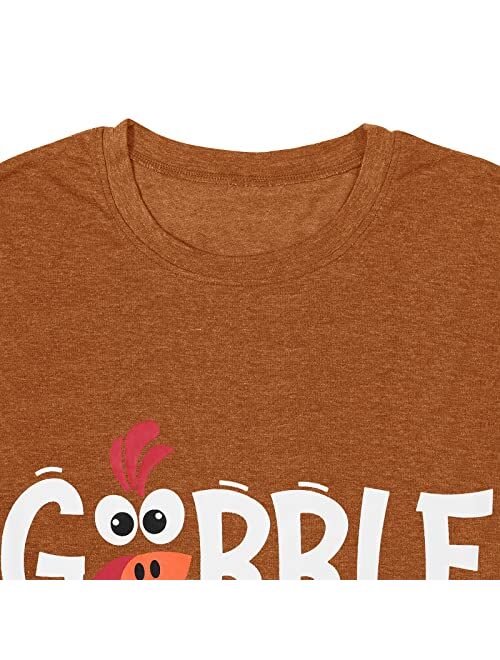 Gobble Gobble Thanksgiving T-Shirt Women Funny Turkey Graphic Print Shirts Thanksgiving Gift Fall Tee Top
