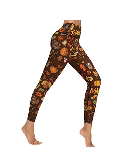 Women's Yoga Pants Thanksgiving Turkey Pumpkin Tummy Control Leggings High Waisted Yoga Pants Workout Yoga Leggings