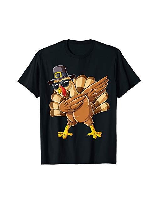 Dabbing Turkey Thanksgiving Day Pilgrim Boys Men Funny Dab T-Shirt