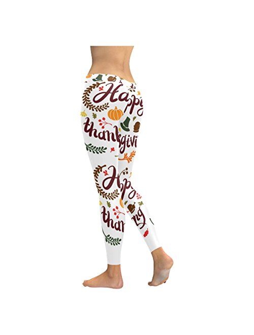 InterestPrint Custom Autumn Leaves Thanksgiving Stretchy Capri Leggings Skinny Pants for Yoga Running Pilates Gym(2XS-5XL)