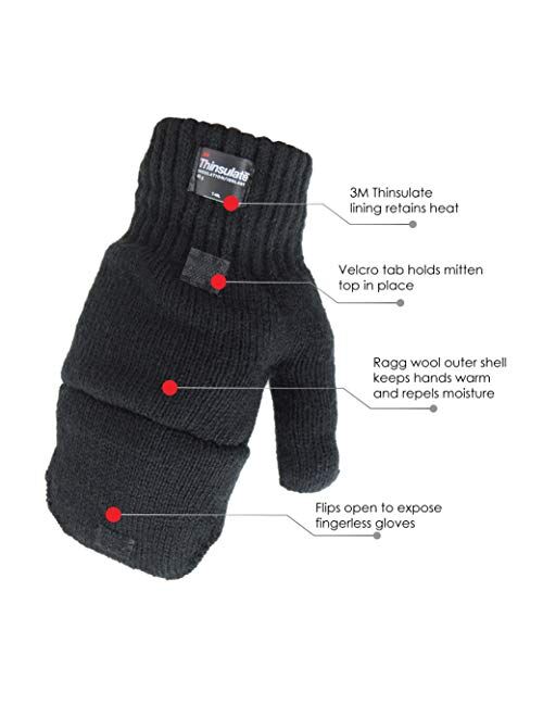 Illinois Glove Company 360 Rag Wool Glomitt Flip Mitten 3M Thinsulate Lined Tan