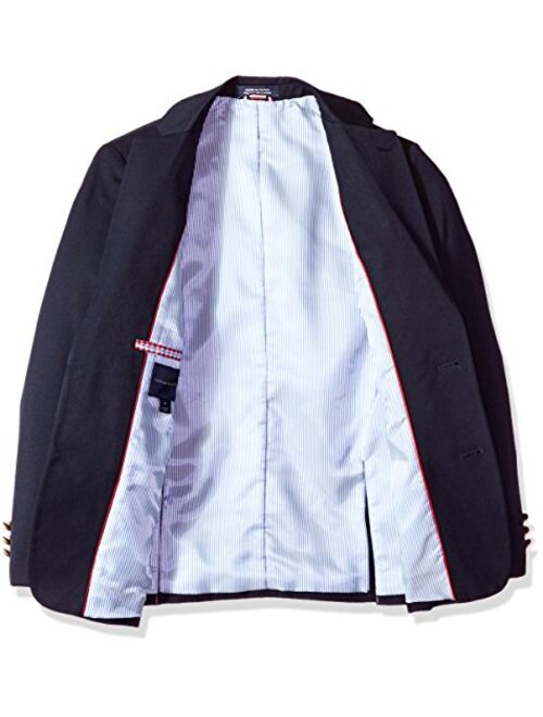 Tommy Hilfiger Boys' Alexander Blazer, Single Breasted with Pocket Square, Solid Color with Stripe Lining