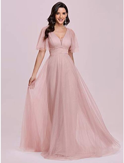 Ever-Pretty Women's Illusion Short Sleeve Summer Tulle Bridesmaid Dresses for Prom Wedding 0278