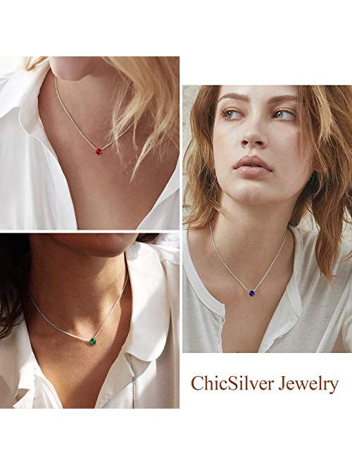ChicSilver 925 Sterling Silver 12 Months Sparkling Round Cut Created Birthstone Pendant Necklace, 16 Inch Rolo Chain (with Gift Box)