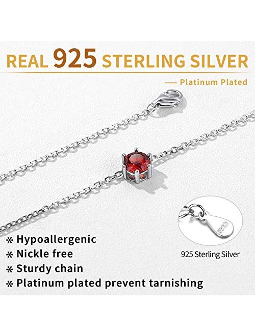 ChicSilver 925 Sterling Silver 12 Months Sparkling Round Cut Created Birthstone Pendant Necklace, 16 Inch Rolo Chain (with Gift Box)