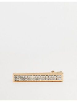 Wedding tie bar with iced crystals in gold tone