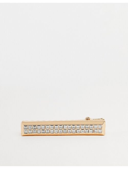 ASOS DESIGN Wedding tie bar with iced crystals in gold tone