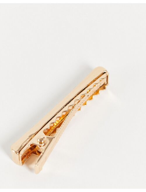 ASOS DESIGN Wedding tie bar with iced crystals in gold tone