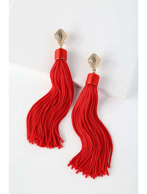 Lulus Royal Ways Red Tassel Earrings
