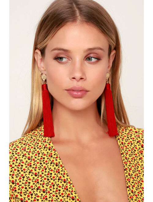 Lulus Royal Ways Red Tassel Earrings