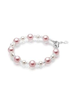 Baby Crystals Pretty Sterling Silver Bracelets for Girls with Pink and White Simulated Pearls, European Crystals, Girls Jewelry, Pearl Bracelet for Girls, Birthday Gifts,