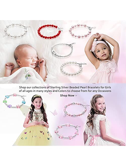 Baby Crystals Pretty Sterling Silver Bracelets for Girls with Pink and White Simulated Pearls, European Crystals, Girls Jewelry, Pearl Bracelet for Girls, Birthday Gifts,