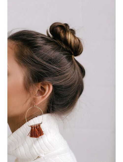 Lulus Favorite Charm Gold and Rust Red Tassel Earrings