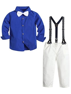 SANGTREE Baby Boys Clothes, Dress Shirt with Bowtie + Suspender Pants, 6 Months - 6 Years