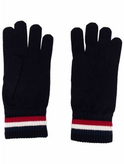 logo-stripe knit gloves