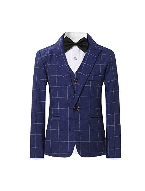 SWOTGdoby Boys Plaid Suits 3 Pieces Suit Set Blazer Vest Pants Formal 7 Colors for Wedding Party