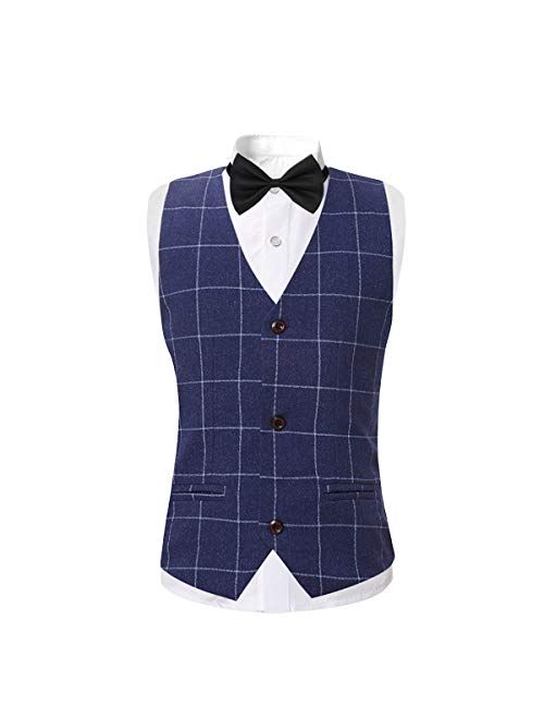 SWOTGdoby Boys Plaid Suits 3 Pieces Suit Set Blazer Vest Pants Formal 7 Colors for Wedding Party