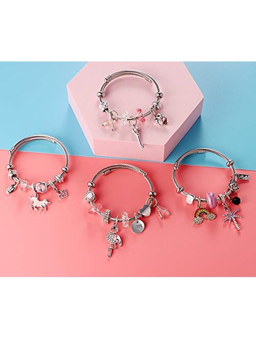 TAMHOO 6 PCS Girls' Charm Bracelets Set- Kids Charm Bracelet Bulk- Sparkly Crystal Charm Bangle for Teen Girls with Gift Box,Adjustable