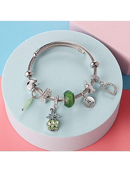 TAMHOO 6 PCS Girls' Charm Bracelets Set- Kids Charm Bracelet Bulk- Sparkly Crystal Charm Bangle for Teen Girls with Gift Box,Adjustable