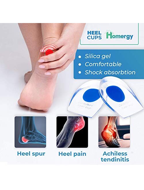 Gel Silicone Heel Cups/Pads - 1 Pair Heel Lifts for Achilles Tendonitis, Shoe Wedge Inserts for Plantar Fasciitis, Sore Heel, Bone Spur, Foot Pain Relief Support, Comfort
