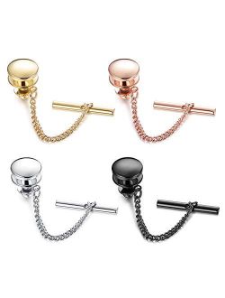YADOCA 4 Pcs Mens Tie Tack Clutch with Chain Wedding Business Accessories Black Silver Gold Rose Gold Tone