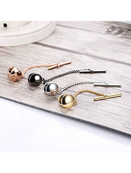 YADOCA 4 Pcs Mens Tie Tack Clutch with Chain Wedding Business Accessories Black Silver Gold Rose Gold Tone