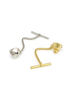 Tie Tack Clutch with Chain Assortment - One Silver Color & One Gold Color Tie Tack Back with Chain and Bar