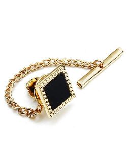 HAWSON Black Stone Tie Tack for Men Tie Pin with Chain for Wedding Birthday Anniversary Party