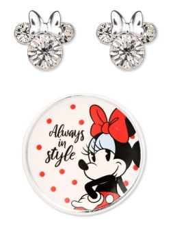 Minnie Mouse Clear Crystal Stud in Sterling Silver with Bonus Trinket Dish
