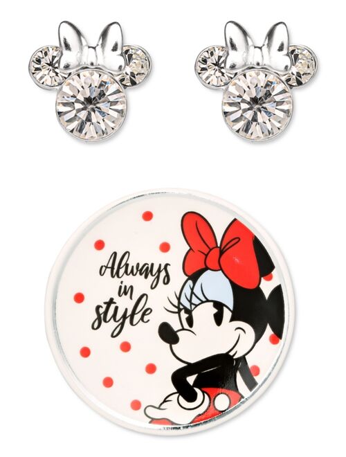 Disney Minnie Mouse Clear Crystal Stud in Sterling Silver with Bonus Trinket Dish