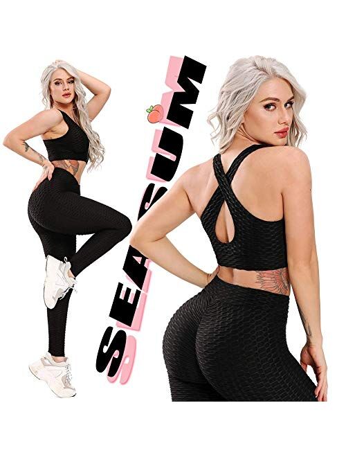 Women's High Waist Yoga Pants Tummy Control Scrunched Booty Leggings Workout  Running Butt Lift Textured Tights