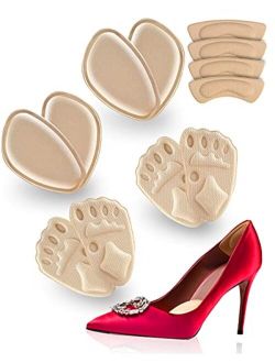 Heel Cushion Inserts and Metatarsal Pads for Women, 4 Pairs Ball of Foot Cushions and 2 Pairs Heel Pads, Shoe Inserts for Women Absorb Shock, Pain Relief and Blister Prev