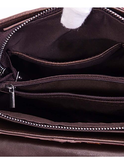 Bagatory Dark Purple Damask-Embossed Flap Leather Crossbody Bag