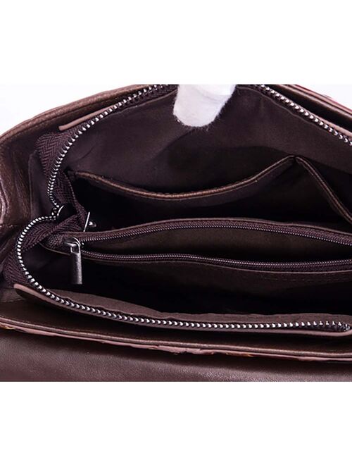 Bagatory Coffee Damask-Embossed Flap Leather Crossbody Bag