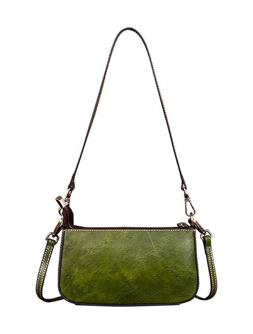 Bagatory Green & Pink Floral-Embossed Leather Hobo