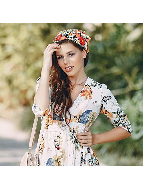 12 Pieces Elastic Hair Scarf Headband Bandana for Women Girl Floral Boho Turban Chiffon Head Scarves Kerchief Retro Triangle Headband with Hair Clips Flower Head Wrap (Fl