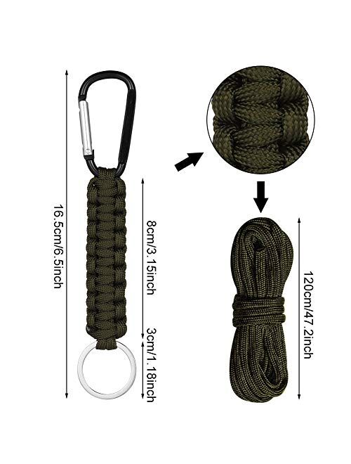 CEREALY Paracord Keychains with Carabiner 5 Pcs Outdoor Activity Survival Kit Braided Paracord Lanyard Ring Hook Clip for Keys Men Women Boys Girls